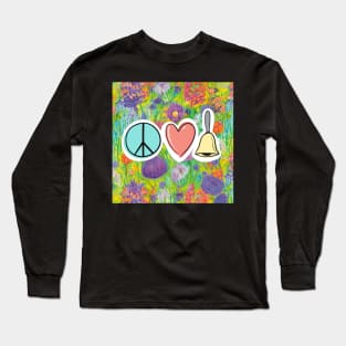 Peace Love Handbells Easter Pastel Flower Pattern Long Sleeve T-Shirt